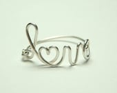 cute sterling silver 925 love wire heart-  script- word- love  wife ring