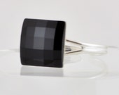 Jet Black Swarovski Crystal Ring, Square Cocktail Ring - Size 6 - 9 Adjustable Band