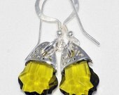 Olive Green Swarovski Earrings, Crystal Baroque Earrings, Crystal Earrings, Sterling Silver