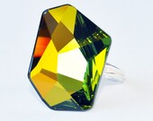 Sahara Extra Large Swarovski Crystal Cocktail Ring - Gold, Green and Blue - Adjustable Band, Sizes 6-9