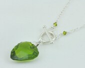 Handmade Olivine Swarovski Crystal Rock Necklace on a Sterling Silver Chain, Crystal Necklace, Fashion Necklace, Olive Green