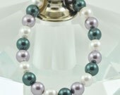 Handmade Mauve, Teal and White Swarovski Crystal Pearl Bracelet - Sterling Silver