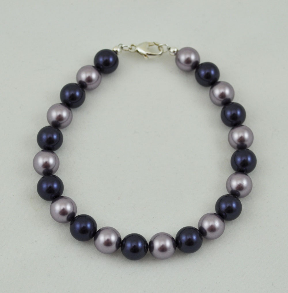 Handmade Lavender and Plum Swarovski Crystal Pearl Bracelet - Sterling Silver