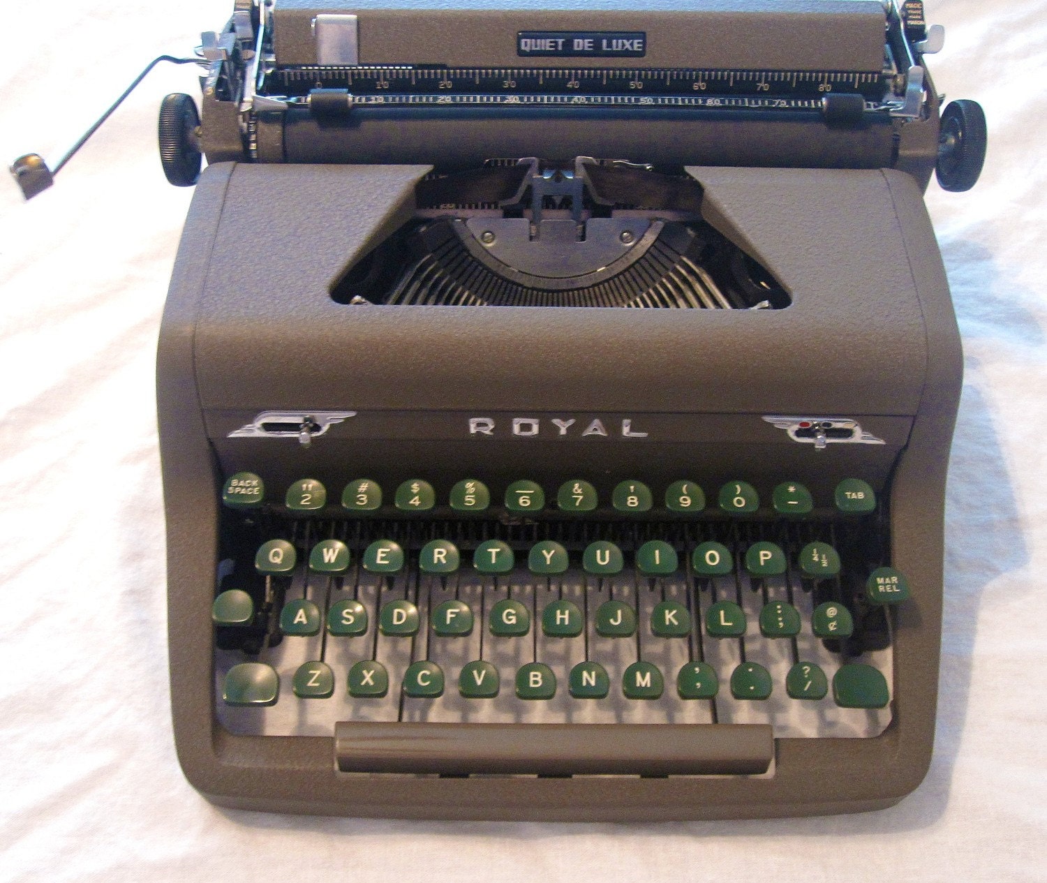 Items similar to Vintage Grey Royal Typewriter with green keys on Etsy
