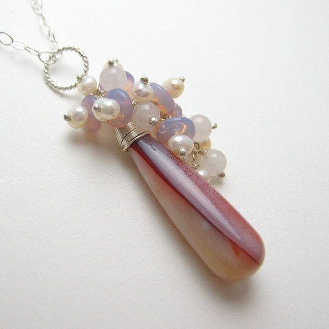 Zydeco Necklace - Agate, Pearl, Rose Quartz, and Sterling Silver by dirty rice on etsy