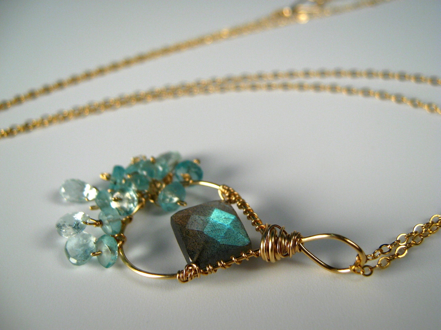 Labradorite Necklace with Blue Apatite and Aquamarine Necklace by dirty rice on etsy
