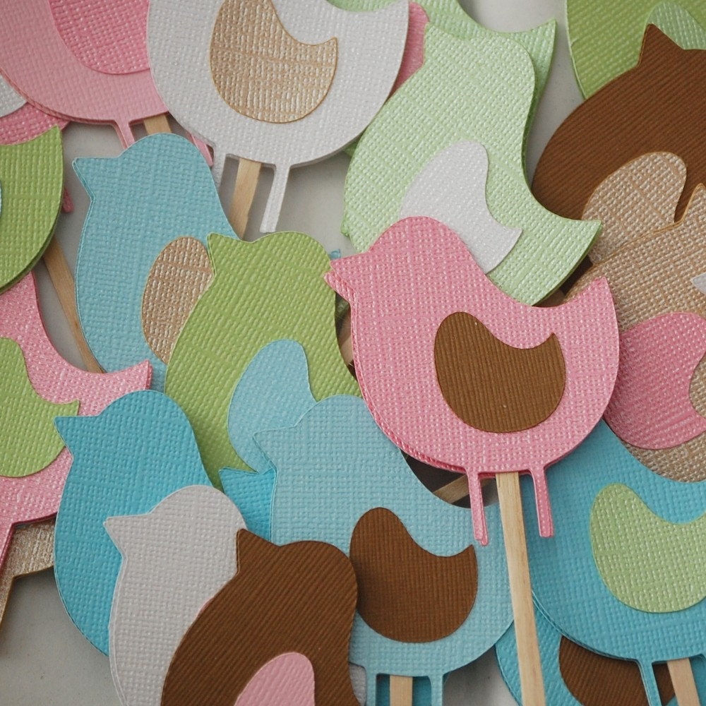 Birdie Style Cupcake Toppers - Weddings, Showers, Birthdays