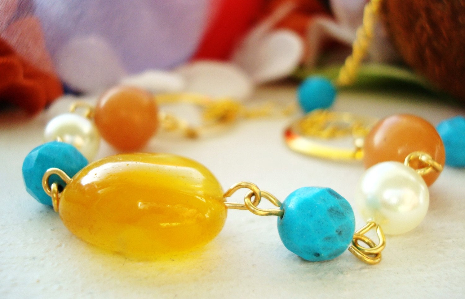 I Dream of Summer - aventurine, howlite, golden agate, Swarovski pearls, EMF protection