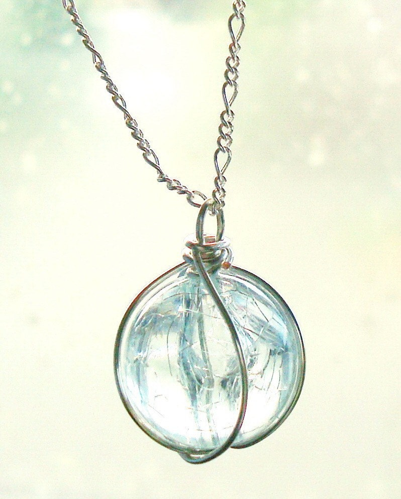 Holy - Sterling silver, aqua crackled glass, final fantasy necklace