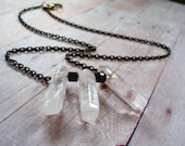 Healing Amulet- Clear crystal quartz points, biomagnetic hematite on antiqued brass