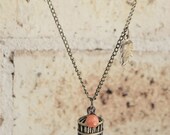 Freedom. Vintage Birdie Long Necklace with Milky Jade (VNL-18)