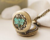 Antique Gold Filigree Pocket Watch Necklace Decorated with Dragonfly (PW-22)
