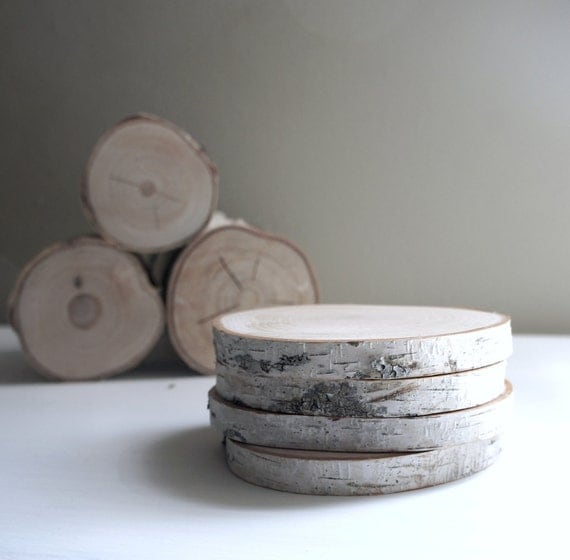 natural white birch wood coaster - set of 4