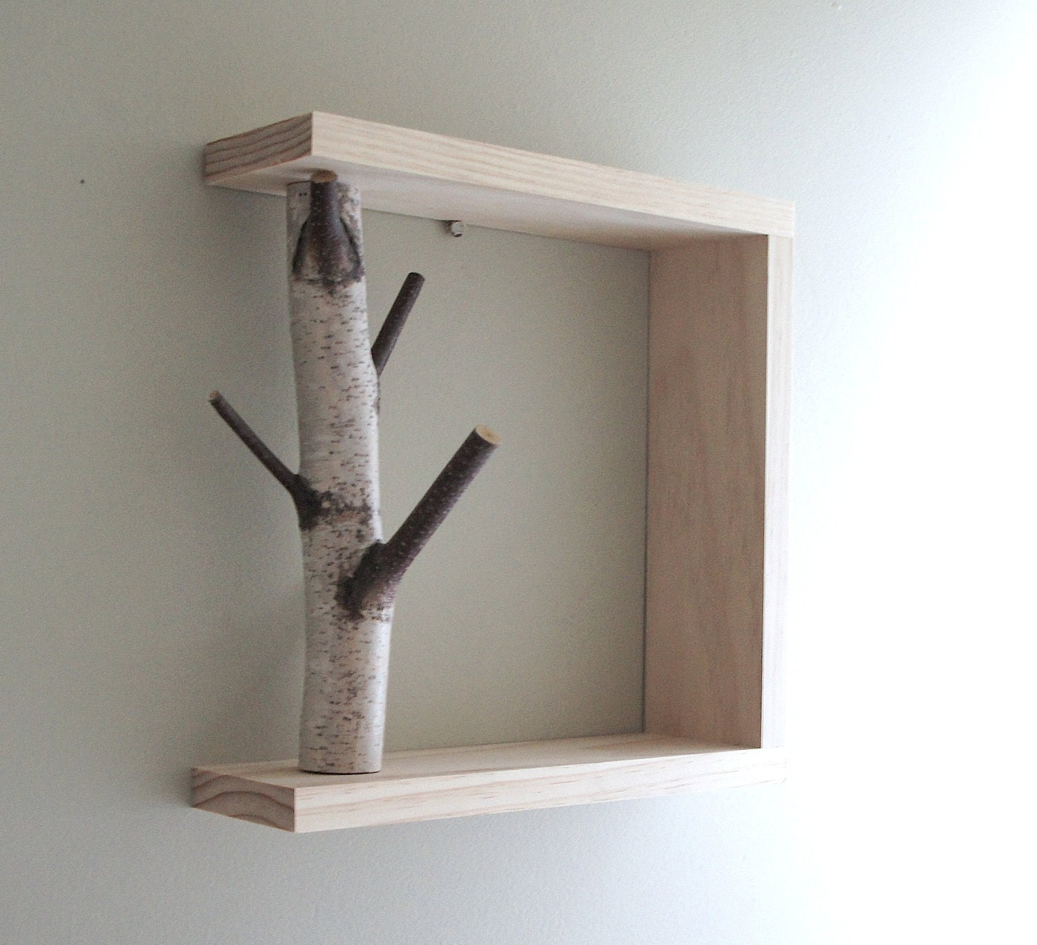 white birch forest - natural white birch wood wall art/shelf