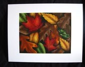 Fall Leaves Painting,  Original Art, Matted 11 x 14"