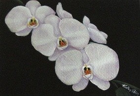 White Orchids Original Painting,  Matted 8 x 10"