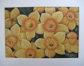 Yellow  Daffodils Painting, Original Artwork,  Matted 8 x 10