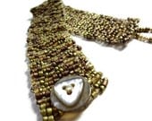 Earthy Bracelet Beaded in Tones of Brown and Tan with a Vintage Button Closure - MegansBeadedDesigns