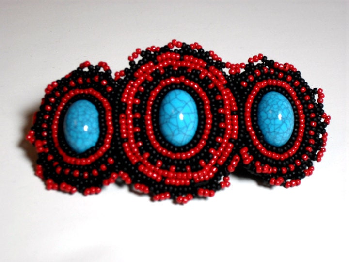 Tribal Barrette Beaded with Traditional Native American Colors