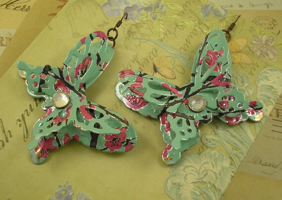 3D Butterfly Earrings. Recycled Soda Can Art. DOUBLE-sided. AZ Tea