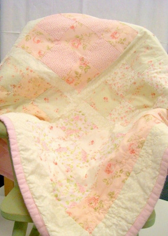 Baby Girl Crib Quilt Shabby Rose Patchwork - Custom Design