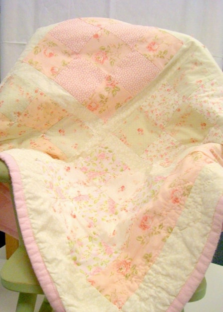 Baby Girl Crib Quilt Shabby Rose Patchwork - Custom Design