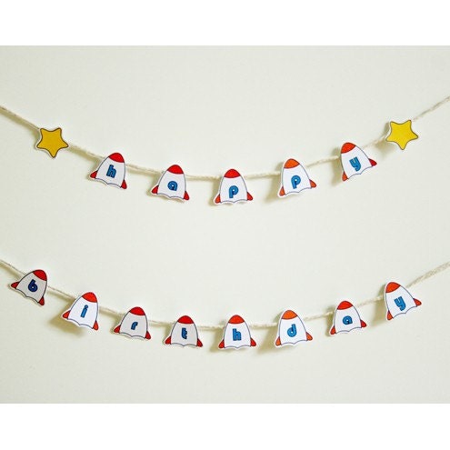 Printable Birthday Banner, Space Rocket Bunting Garland 001
