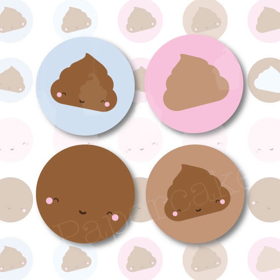 One Inch Circles Kawaii Happy Poo for Scrapbooking, Collage, Bottlecaps (513)