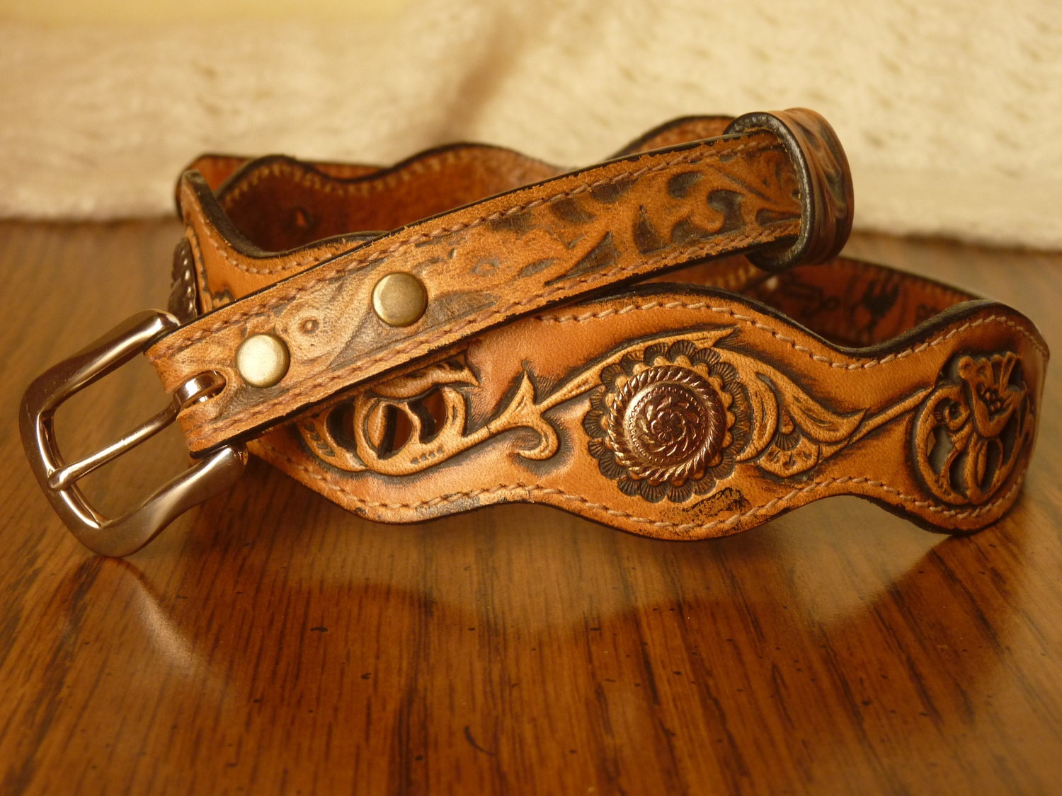Vintage Hand Tooled Concho Belt