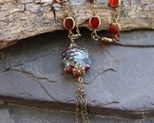 Jatterwunky - Gorgeous Deep Red Handmade Lampwork and Brass Necklace