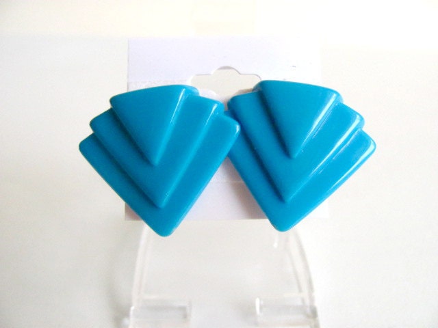 Bright Blue Chevron Earrings