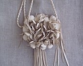 cream vanilla leather handbag, messenger with flower and fringe, made to order by Tuscada