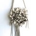 cream vanilla leather handbag, messenger with flower and fringe, by Tuscada. Made to order.