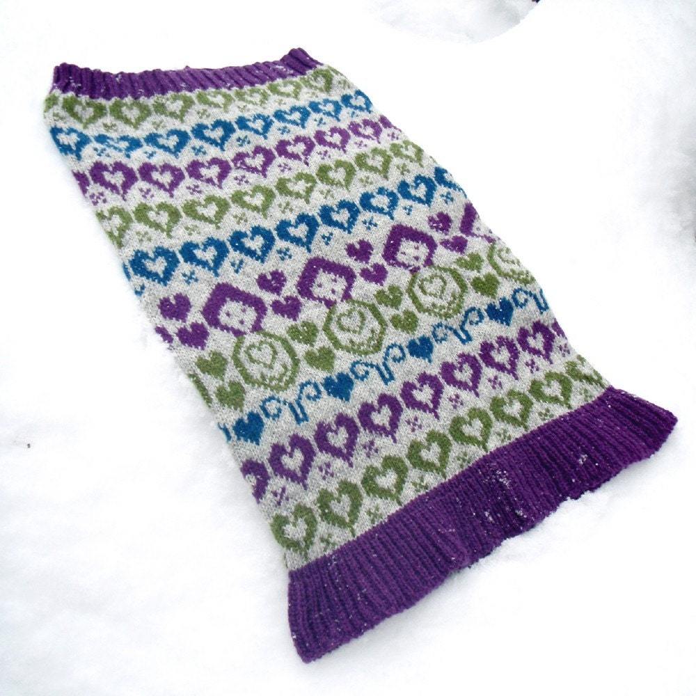 Mini Dolls Knitted Fairisle Neck Warmer Purple & Gray/Grey