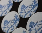 Floral chic letterpress coasters, set of 6-- Royal blue