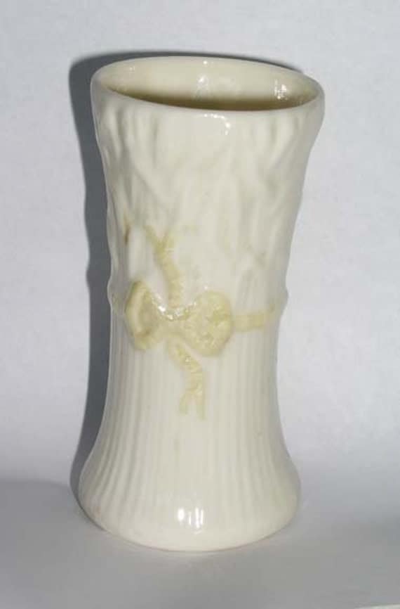 Vintage Small Belleek Vase Yellow Ribbon by VintageSizzlers