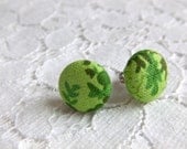 Secret Garden Fabric Button Earrings- Green