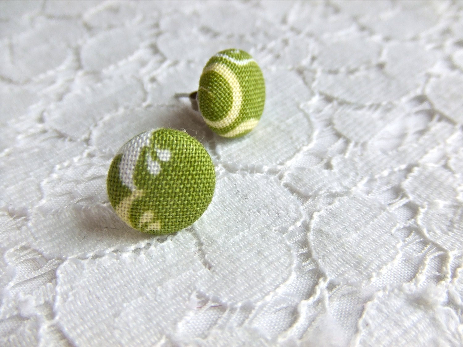 Green Gables- Fabric Button Earrings