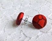 Red Deco Fabric Button Earrings
