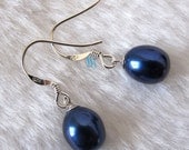 Dangle Earrings - 8.5-10.0mm Navy Freshwater Pearl Dangle Earrings D2S - Free shipping