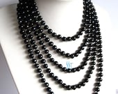 Black Pearl Necklace - 100 inches 7-8mm Black Freshwater Pearl Necklace - Free shipping