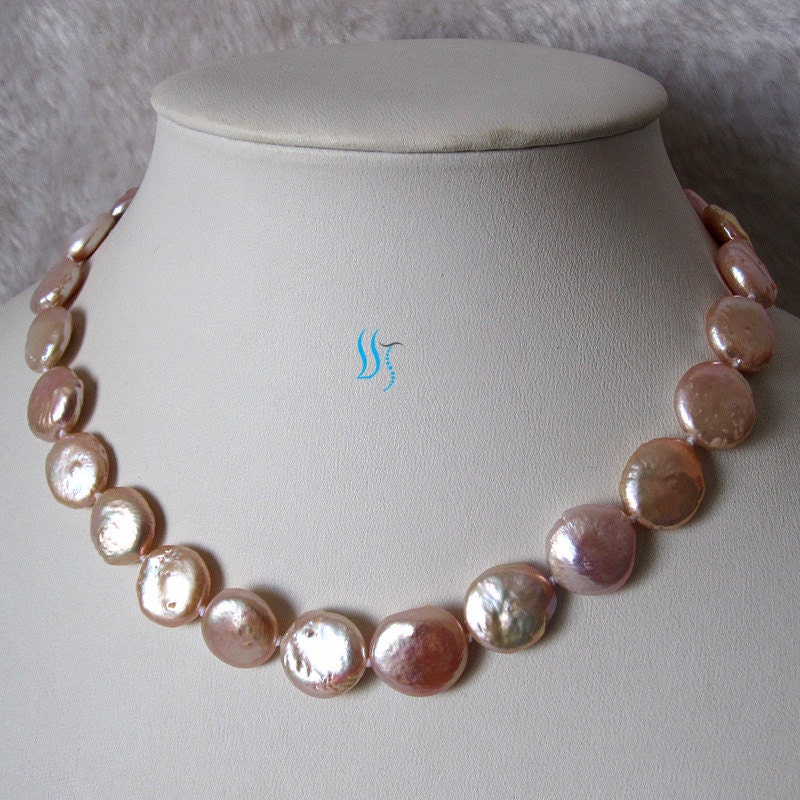 Custom listing for susie202b  - 17 inches 13-14mm Pink Coin Freshwater Pearl Necklace - Free shipping