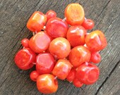 Vintage Cluster Coral Bead Clip Ons