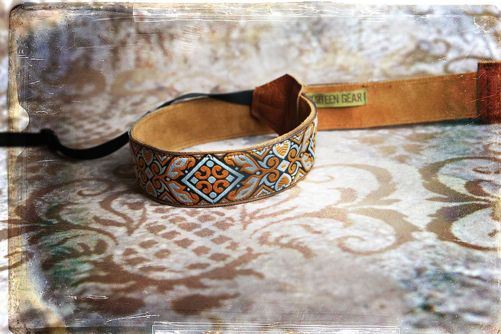 NEW Rust and Blue Leather and Suede Camera Strap