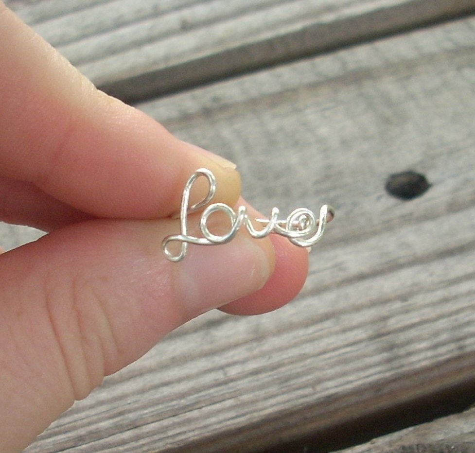 Silver wire LOVE ring