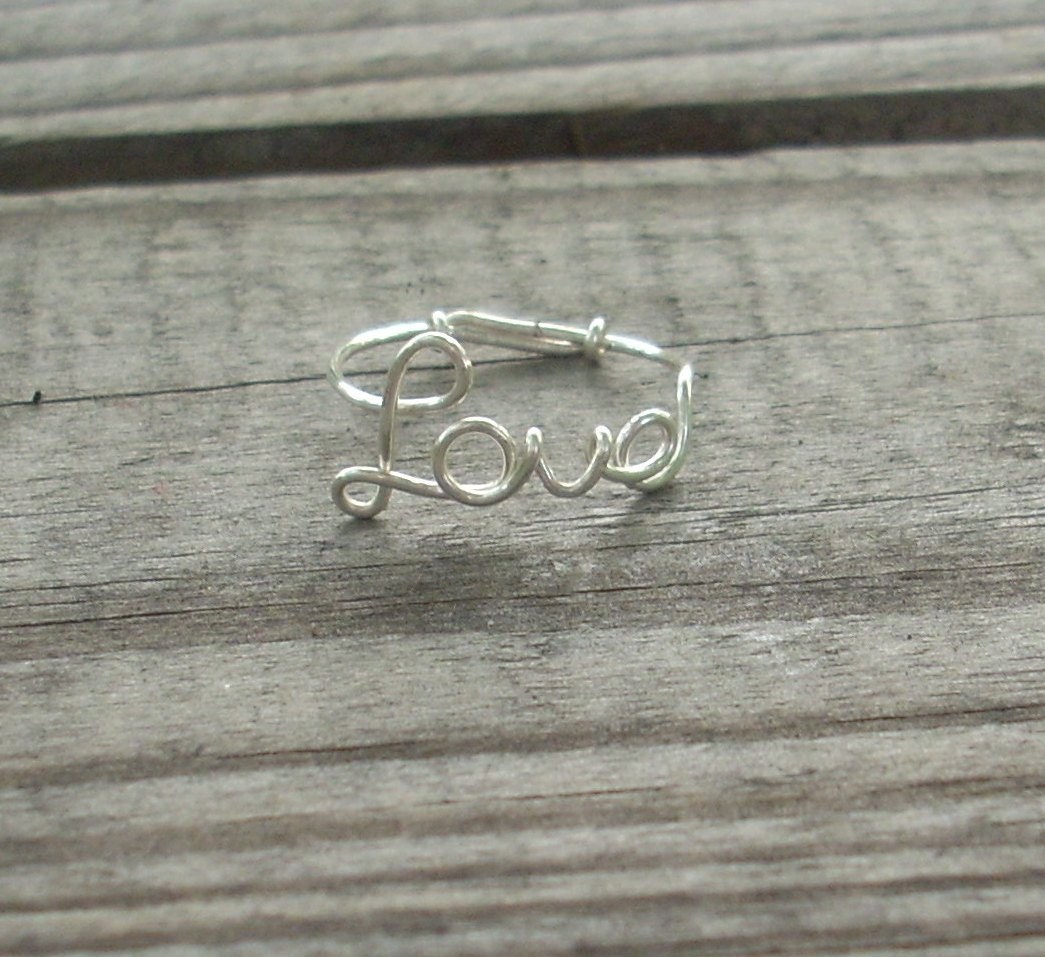 Silver wire LOVE ring