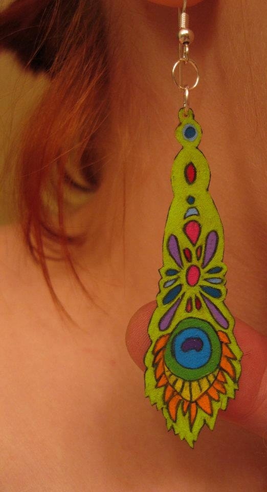 Elongated Peacock Abstraction Earrings
