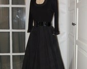 40s 50s New Look Dress, Full Circle, Black Taffeta & Wool 1940s, 1950s Dress - S/M
