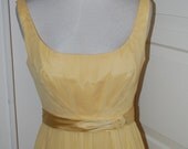 1950s 1960s Yellow Chiffon Over Taffeta Long Dress, Gown - Wedding, Prom - S/XS