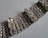 Vintage Rhinestone Bracelet WIDE sparkling rhinestones  both large headlight and small stunning perfect for your wedding bridal jewelry